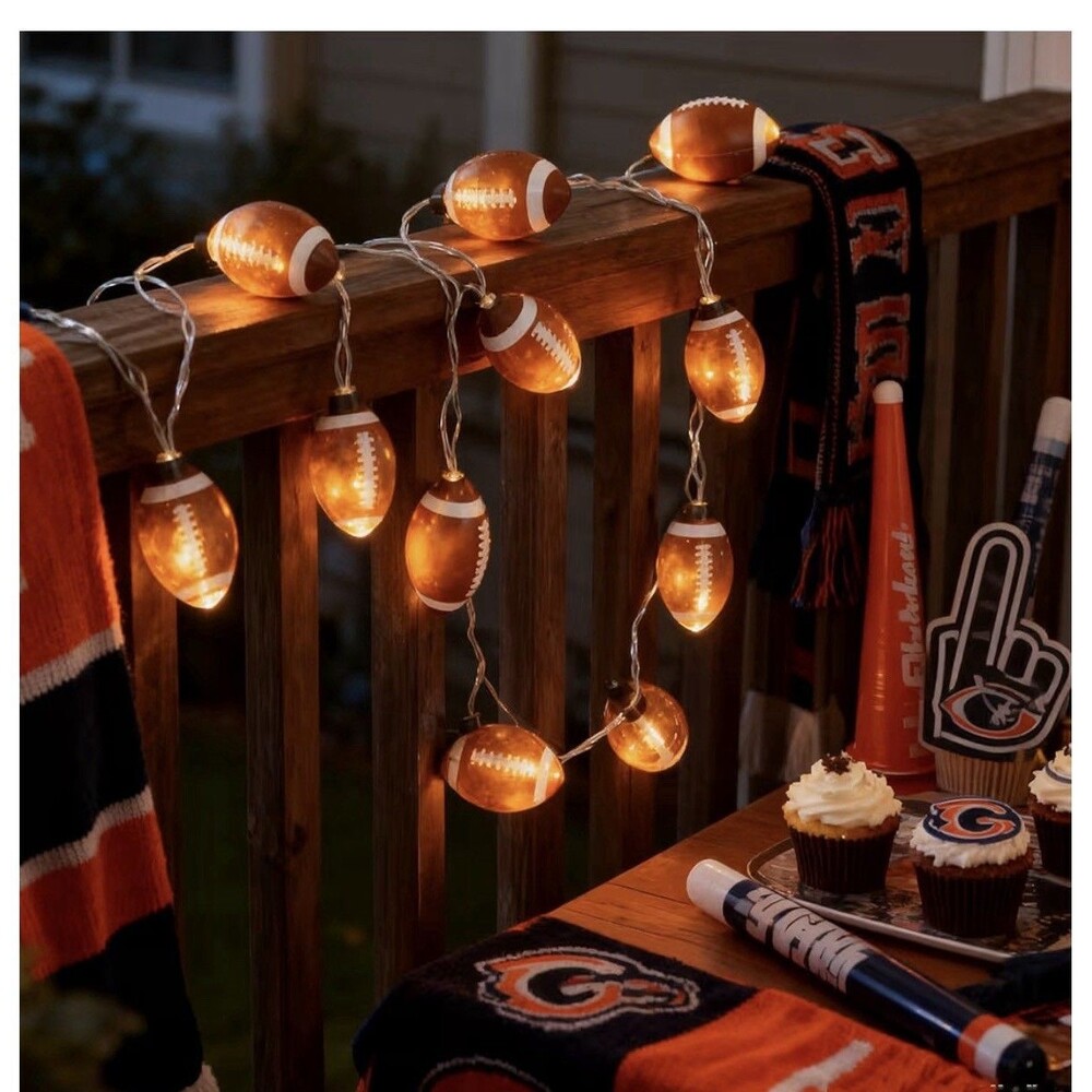 2 New Football String Lights 20 LED 14Ft Battery Powered Party Room Sports Decor